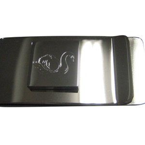 Silver Toned Square Etched Swan Bird Money Clip